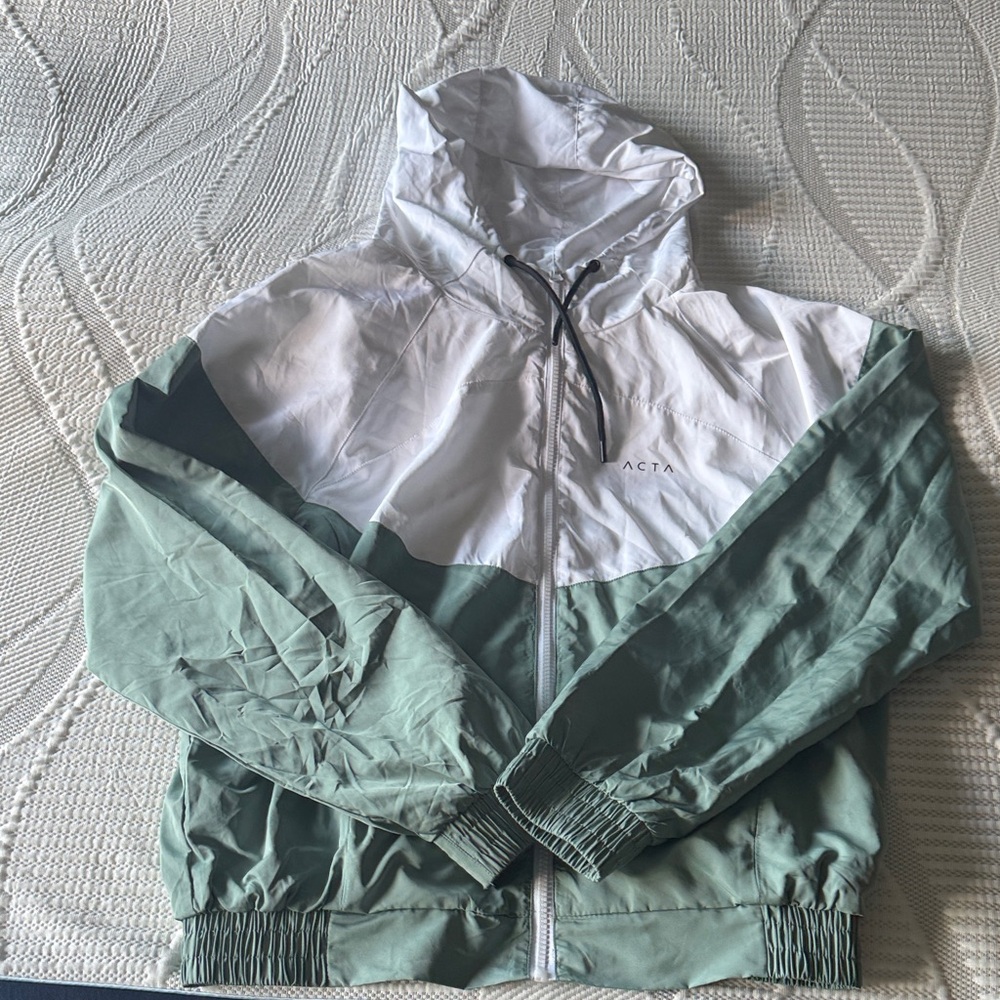 White and Green Hooded Jacket